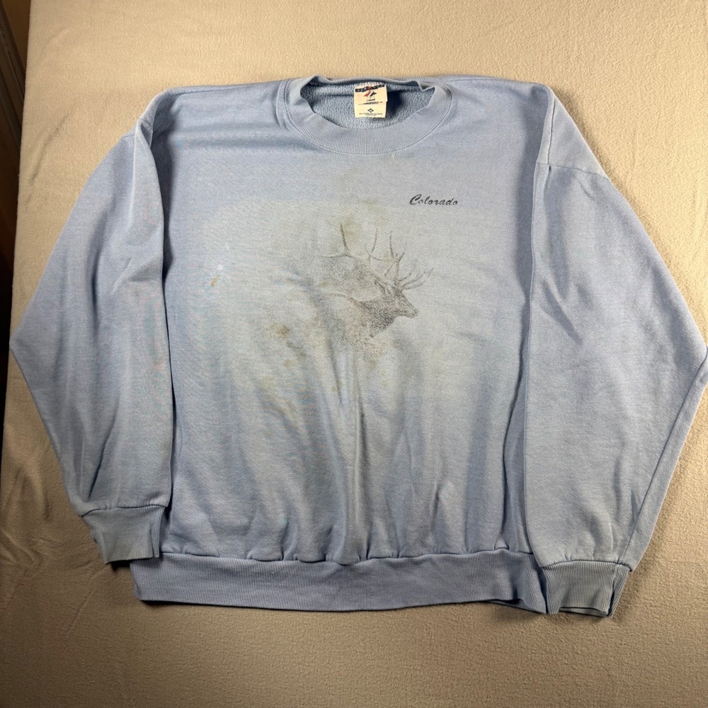 Vintage Jerzees Colorado Elk Sweatshirt Mens XL Blue Crewneck Made in USA